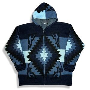 American Vintage Navy & Light Blue Geometric Zip-Up Hooded Sweater